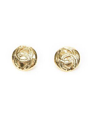 Chanel CC Logo Round Clip-On Earrings Gold Plated